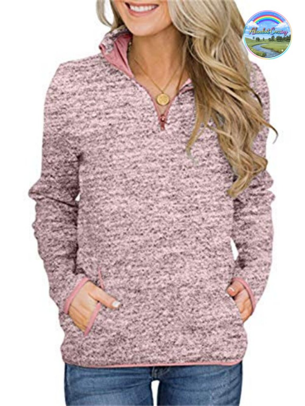 Women's Quarter Zip Casual Pullover Lightweight Fleece Sweatshirt with Pockets